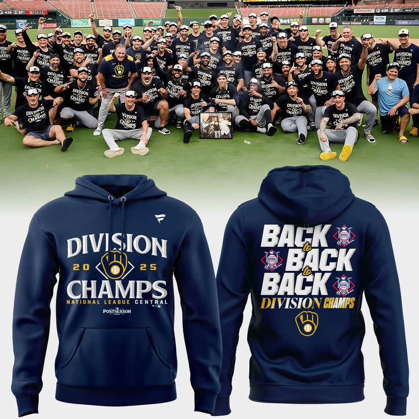 Men’s Milwaukee Brewers Navy 2025 NL Central Division Champions Locker Room Hoodie