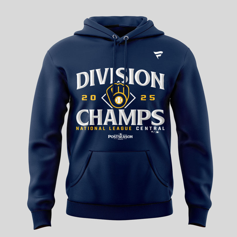 Men’s Milwaukee Brewers Navy 2025 NL Central Division Champions Locker Room Hoodie