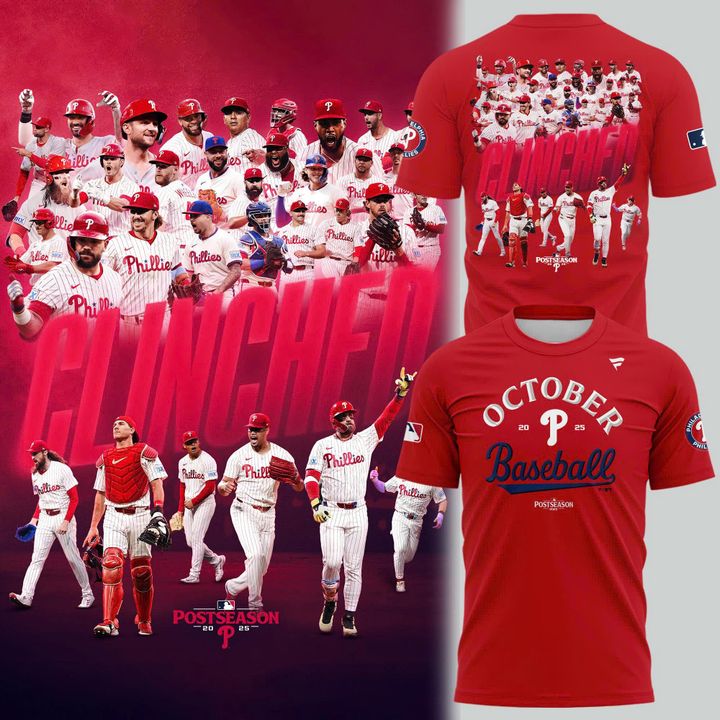 Special New October Ready 2025 Postseason Clinched Uniform Philadelphia Phillies Red T-Shirt