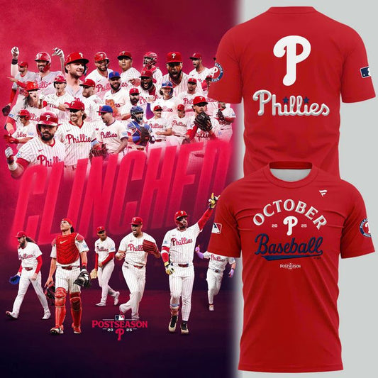 Special New October Ready 2025 Postseason Clinched Uniform Philadelphia Phillies Red T-Shirt