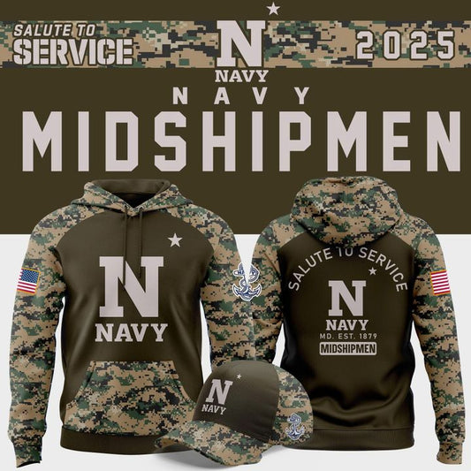 Navy Football Olive/camo 2025 Salute To Service Hoodie