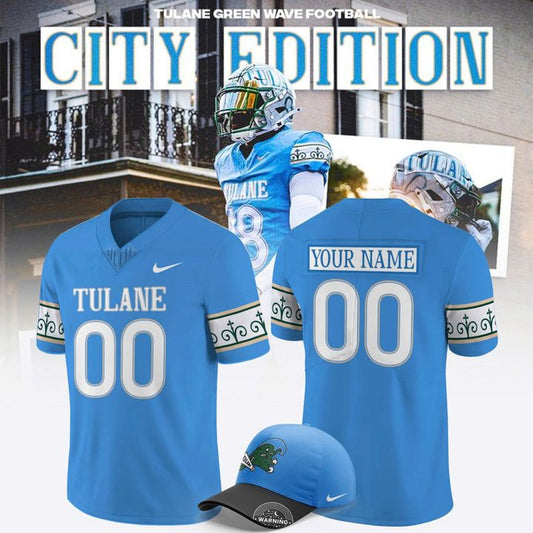 Tulane Green Wave Football City Edition Roll Wave Jersey Custom Name And Number