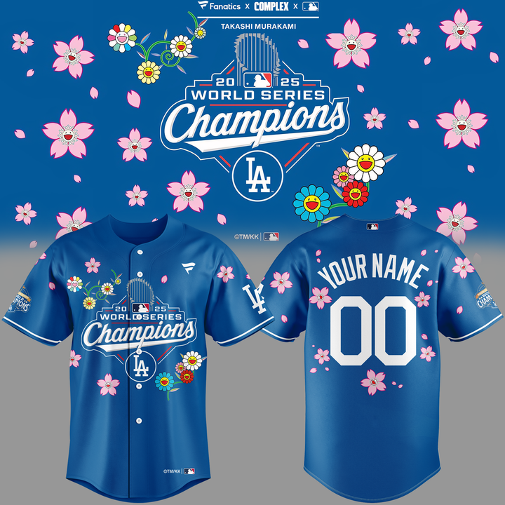 Los Angeles Dodgers x Takashi Murakami  WORLD SERIES CHAMPION 2025 Blue Baseball Jersey