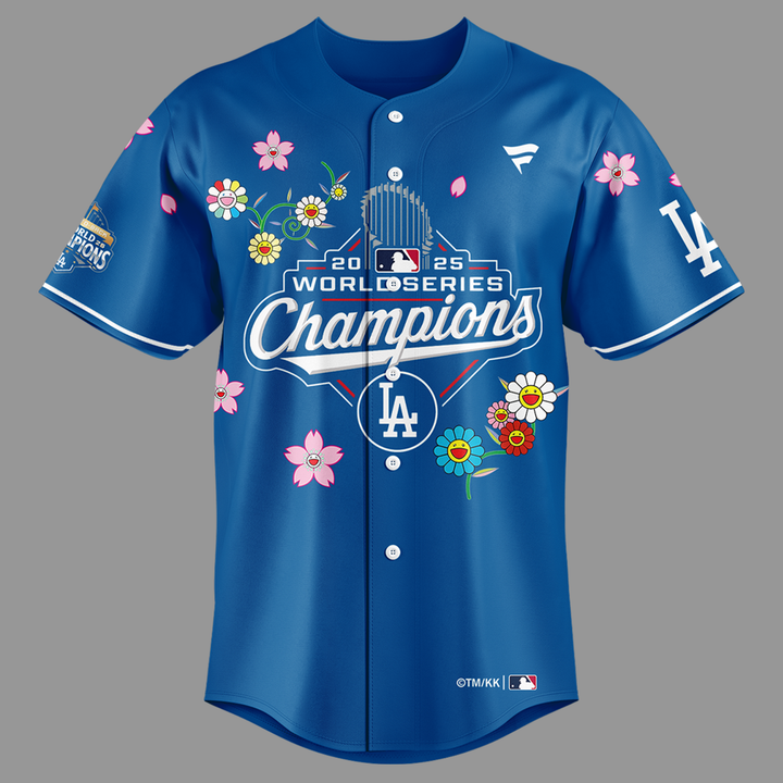 Los Angeles Dodgers x Takashi Murakami  WORLD SERIES CHAMPION 2025 Blue Baseball Jersey