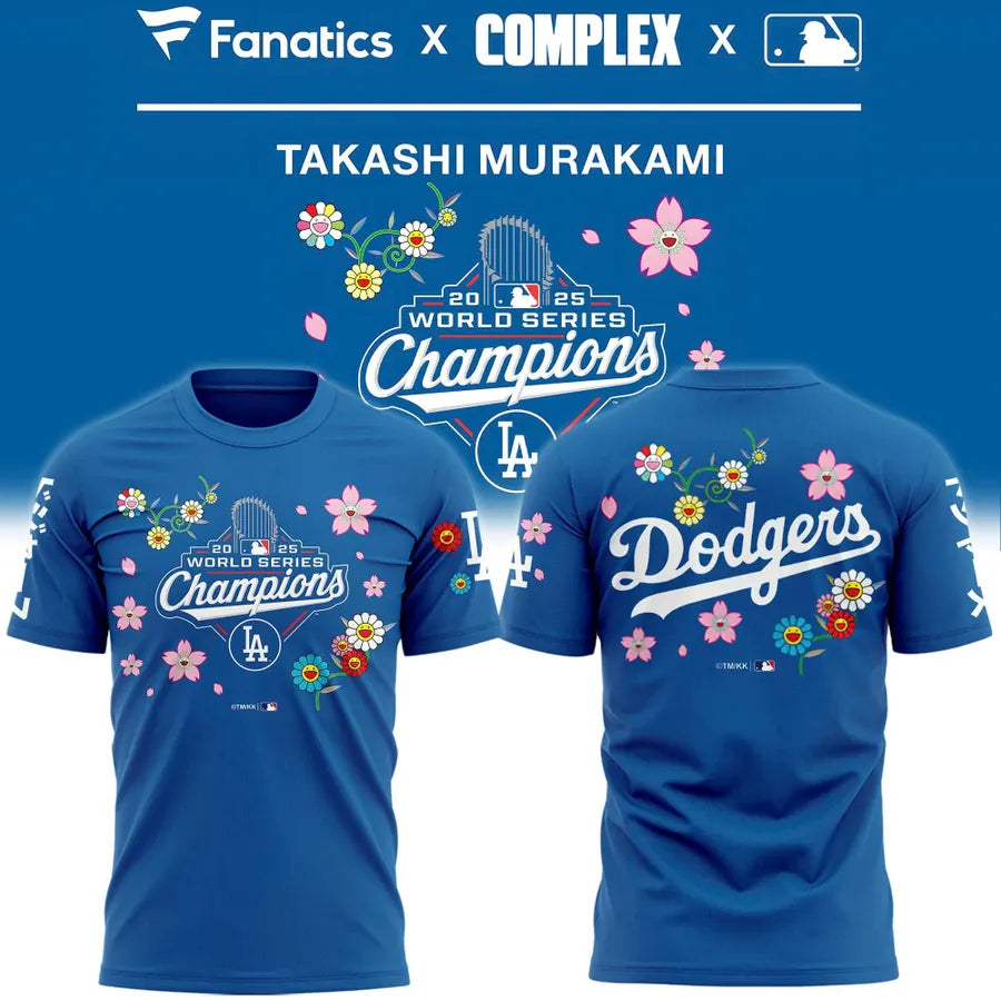 Los Angeles Dodgers x Takashi Murakami World Series Champions T-Shirt Blue 2025 Season