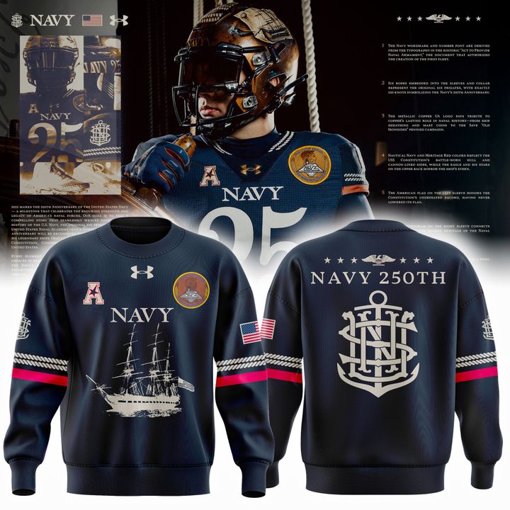 Navy Sideline Collection - Navy Midshipmen Sweatshirt 250th Anniversary Uniform