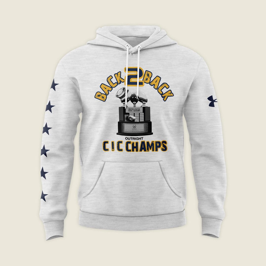 Navy Midshipmen – Back-to-Back CIC Trophy Champions 2025 Combo Hoodie - White - Unisx