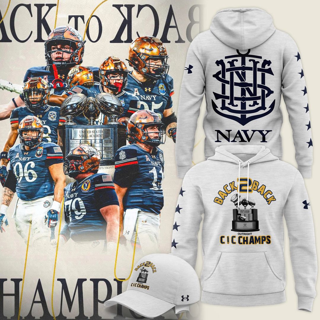 Navy Midshipmen – Back-to-Back CIC Trophy Champions 2025 Combo Hoodie - White - Unisx