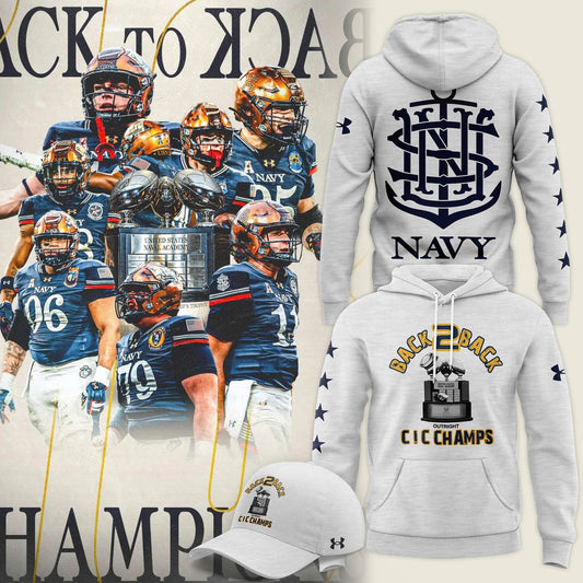Navy Midshipmen – Back-to-Back CIC Trophy Champions 2025 Combo Hoodie - White - Unisx
