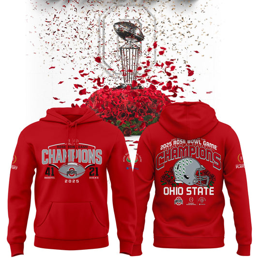 Limited Edition Ohio State Buckeyes Red Hoodie College Football Playoff 2025 Rose Bowl Champions