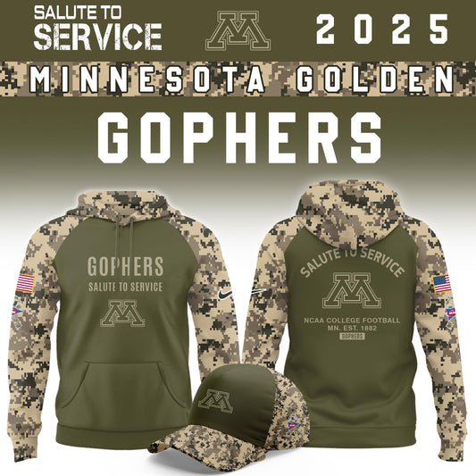 Minnesota Golden Gophers Salute To Service Limited Hoodie and Cap 2025 Collection