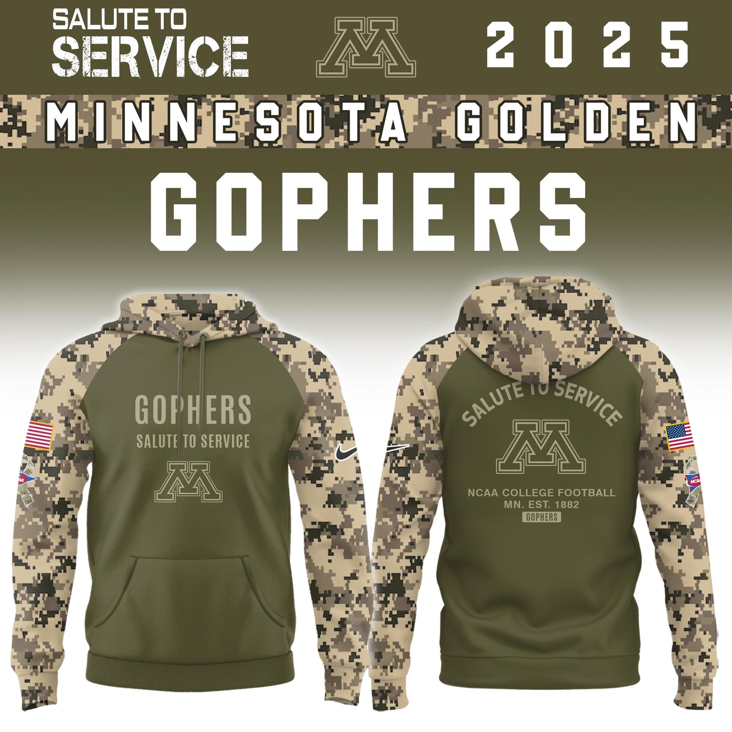 Minnesota Golden Gophers Salute To Service Limited Hoodie and Cap 2025 Collection