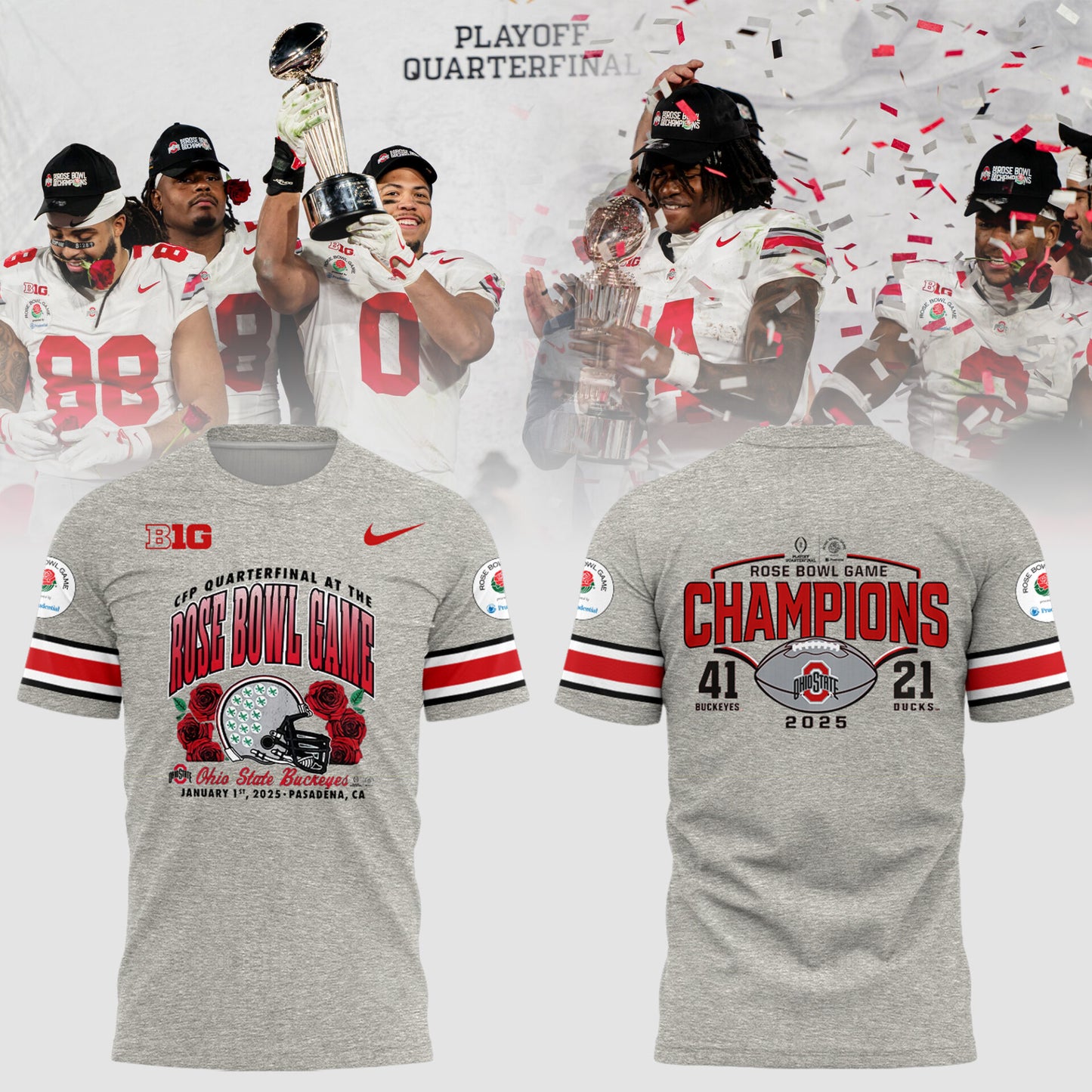 Ohio State Buckeyes Football NCAA Limited 2024 Rose Bowl Champions Grey T-Shirt