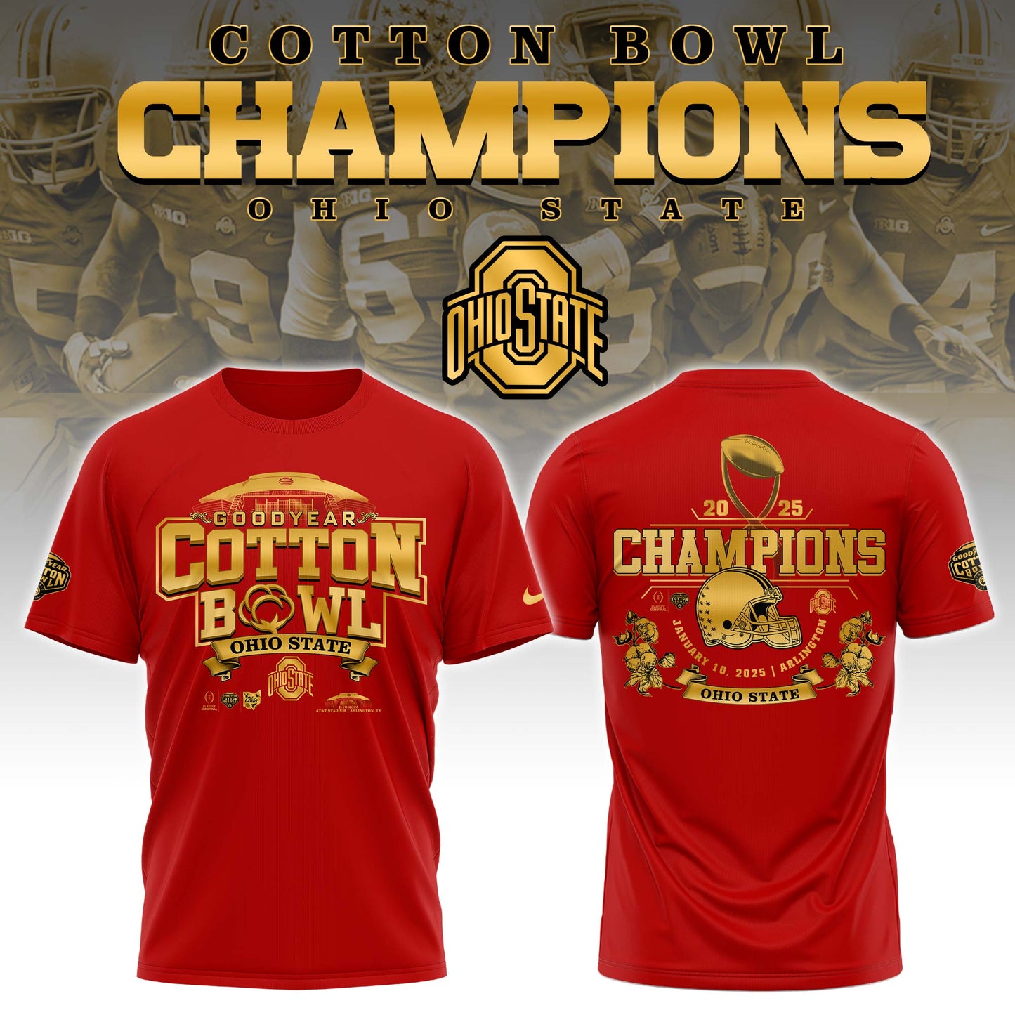 Ohio State Buckeyes NCAA Cotton Bowl Champions Limited Edition Red T-Shirt 2025