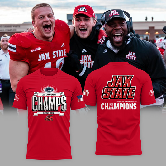 Jax State Football Red T-Shirt Champions - Design By Tyche Joy
