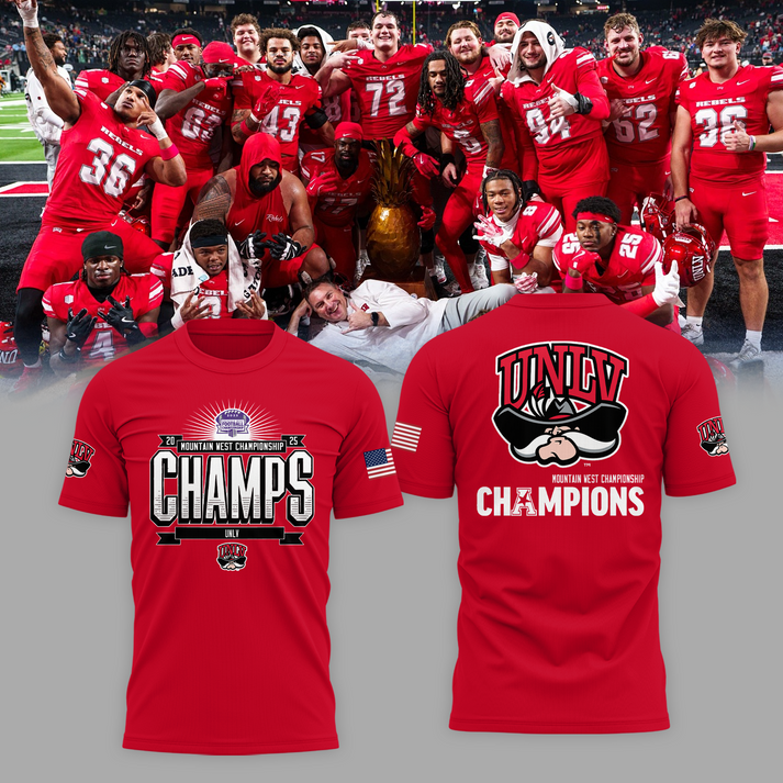 UNLV 2025 Mountain West Championship Red T-Shirt - UNLV Football Champions T-Shirt