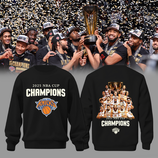 New York Knicks 2025 Emirates Cup Champions Sweatshirt All-Team - Black 2-Side - Design By Tyche Joy
