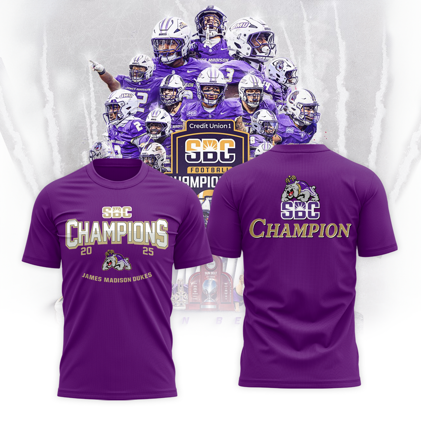 JMU Football Sun Belt Championship Purple T-Shirt - James Madison Football Sun Belt Champs T-Shirt - Tyche Joy Merch