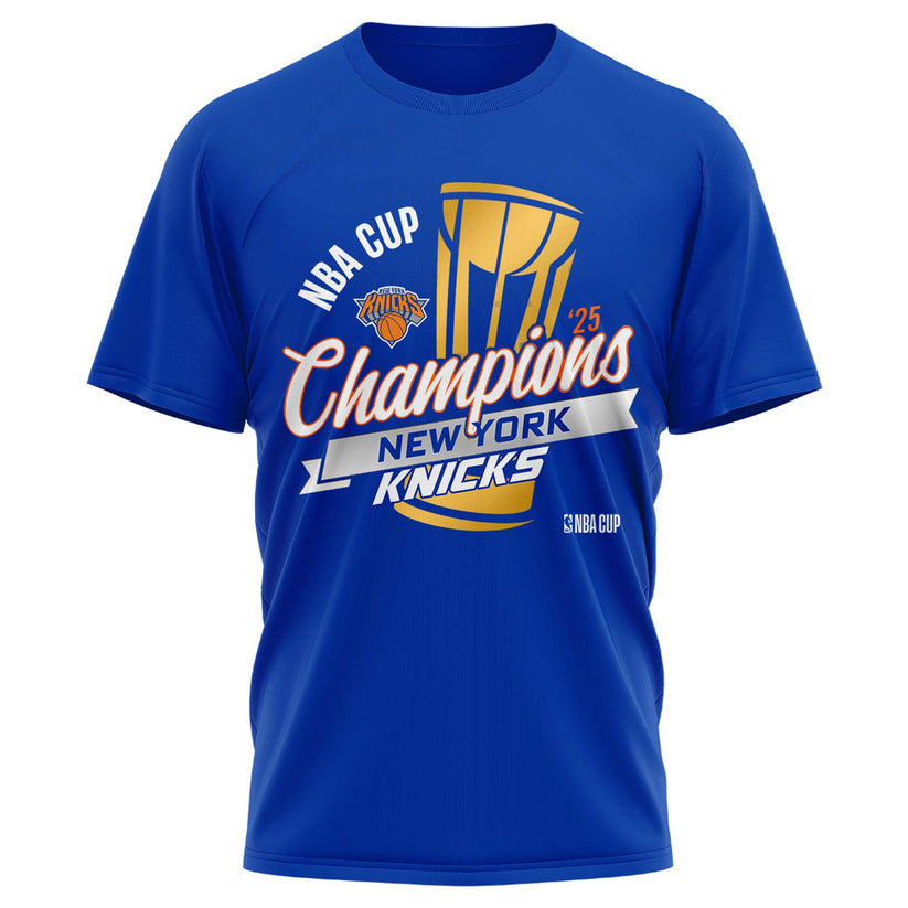 New York Knicks 2025 Emirates Cup Champions T-Shirt All-Team - Blue 2-Side - Design By Tyche Joy