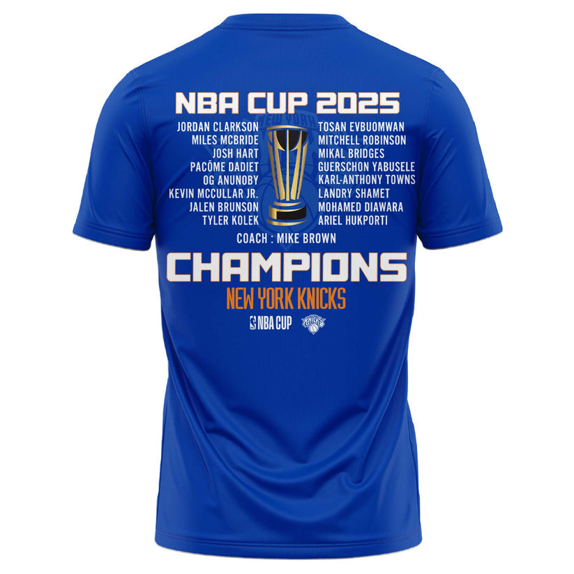 New York Knicks 2025 Emirates Cup Champions T-Shirt All-Team - Blue 2-Side - Design By Tyche Joy