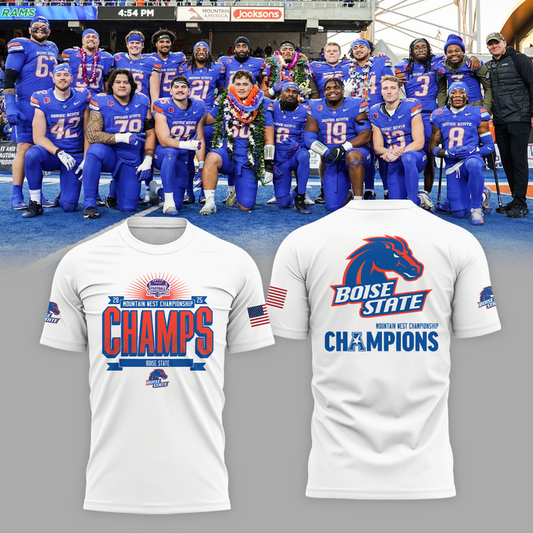 Boise State 2025 Mountain West Championship White T-Shirt - Boise State Football Champions T-Shirt