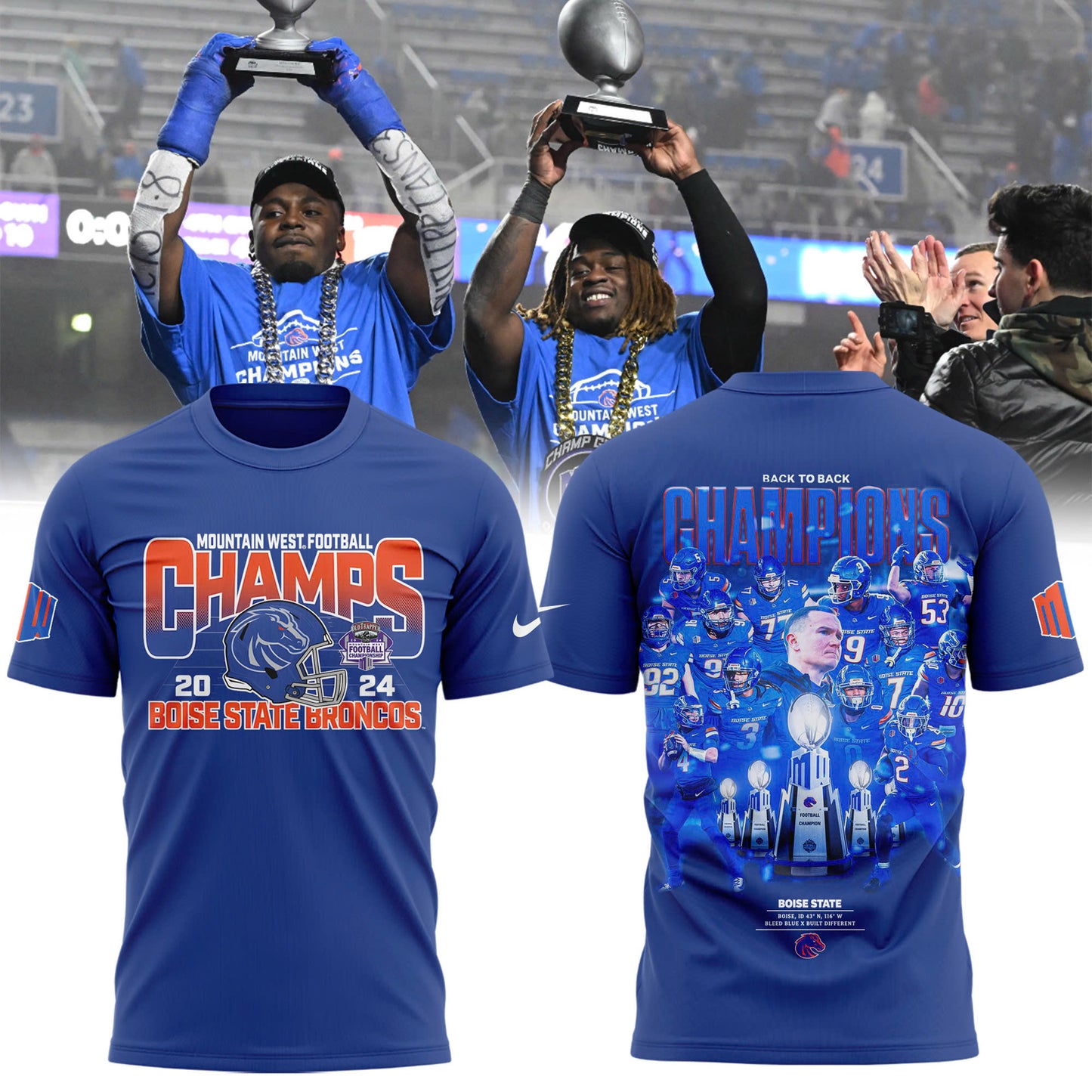 Premium Boise State Broncos Gear - Must Have - Boise State Football 2024 Mountain West Champions Premium Limited T-Shirt V4 (Blue)