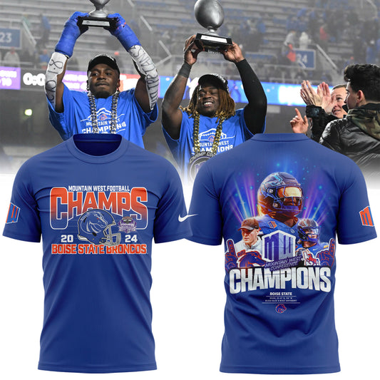 Premium Boise State Broncos Gear - Must Have - Boise State Football 2024 Mountain West Champions Premium Limited T-Shirt V3 (Blue)