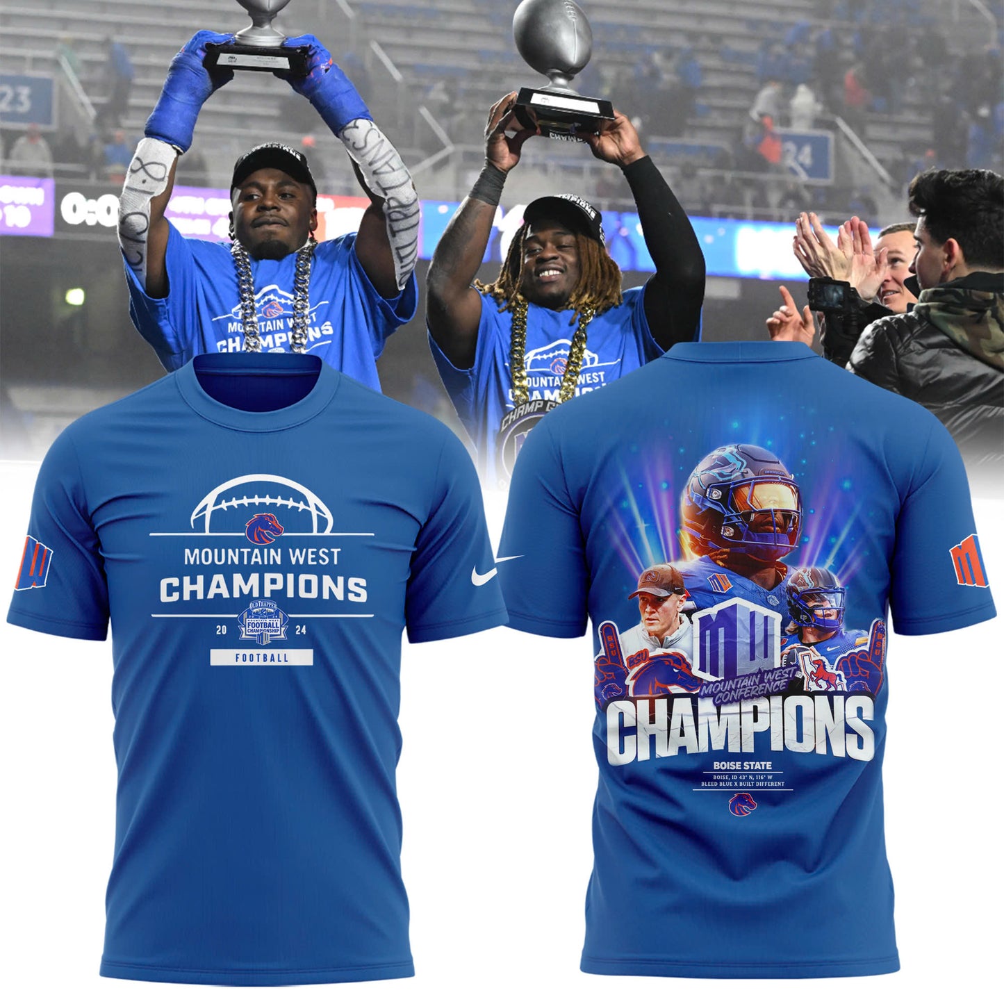 Premium Boise State Broncos Gear - Must Have - Boise State Football 2024 Mountain West Champions Premium Limited T-Shirt (Blue)