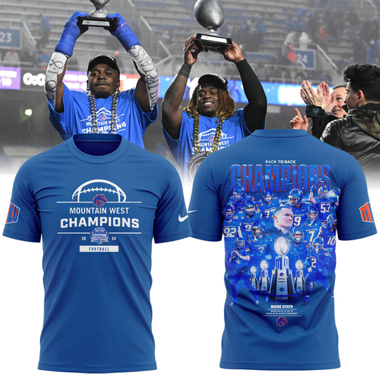 Premium Boise State Broncos Gear - Must Have - Boise State Football 2024 Mountain West Champions Premium Limited T-Shirt V2 (Blue)