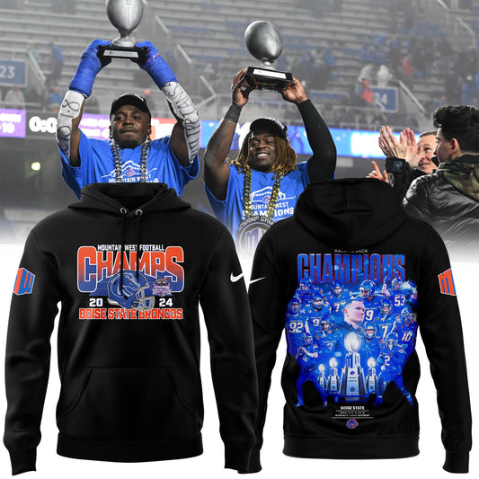 Premium Boise State Broncos Gear - Must Have - Boise State Football 2024 Mountain West Champions Premium Limited Pullover Hoodie V4 (Black)