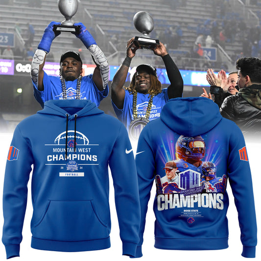 Premium Boise State Broncos Gear - Must Have - Boise State Football 2024 Mountain West Champions Premium Limited Pullover Hoodie (Blue)