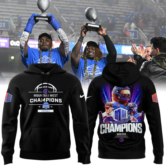 Premium Boise State Broncos Gear - Must Have - Boise State Football 2024 Mountain West Champions Premium Limited Pullover Hoodie (Black)