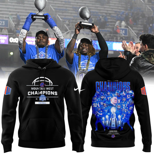 Premium Boise State Broncos Gear - Must Have - Boise State Football 2024 Mountain West Champions Premium Limited Pullover Hoodie V2 (Black)