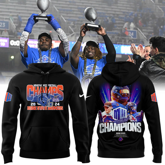 Premium Boise State Broncos Gear - Must Have - Boise State Football 2024 Mountain West Champions Premium Limited Pullover Hoodie V3 (Black)