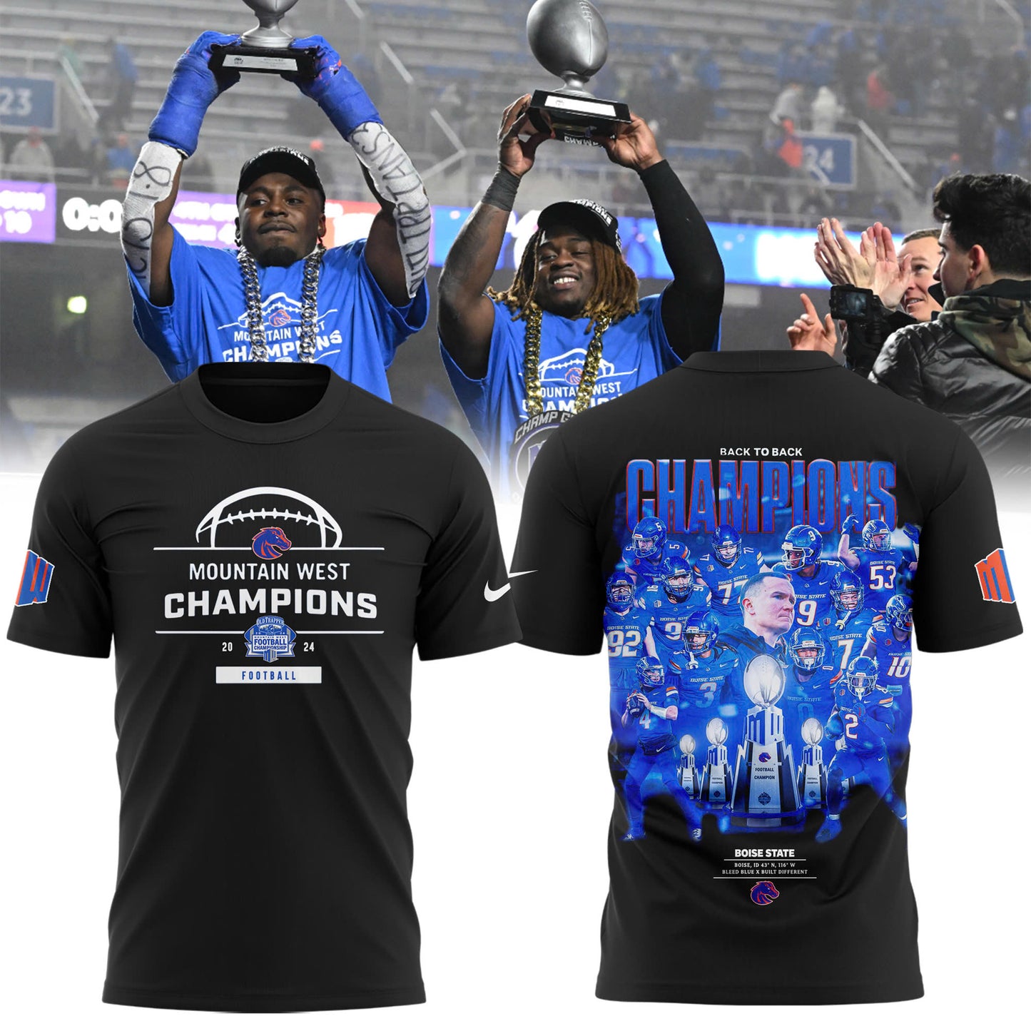 Premium Boise State Broncos Gear - Must Have - Boise State Football 2024 Mountain West Champions Premium Limited T-Shirt V2 (Black)