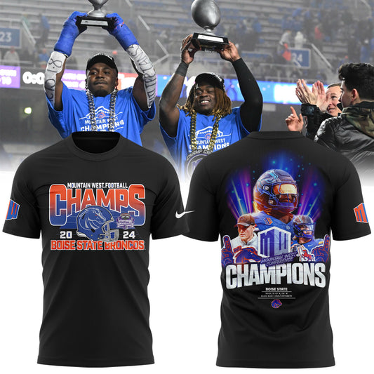 Premium Boise State Broncos Gear - Must Have - Boise State Football 2024 Mountain West Champions Premium Limited T-Shirt V3 (Black)