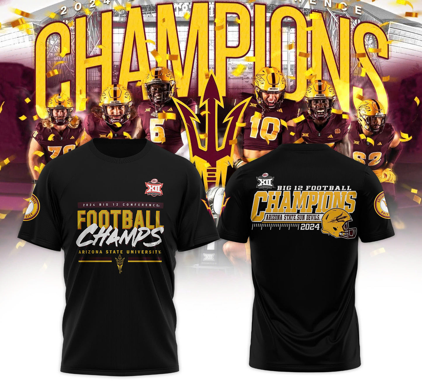 Arizona State University Football 2024 Big 12 Champions TShirt v6