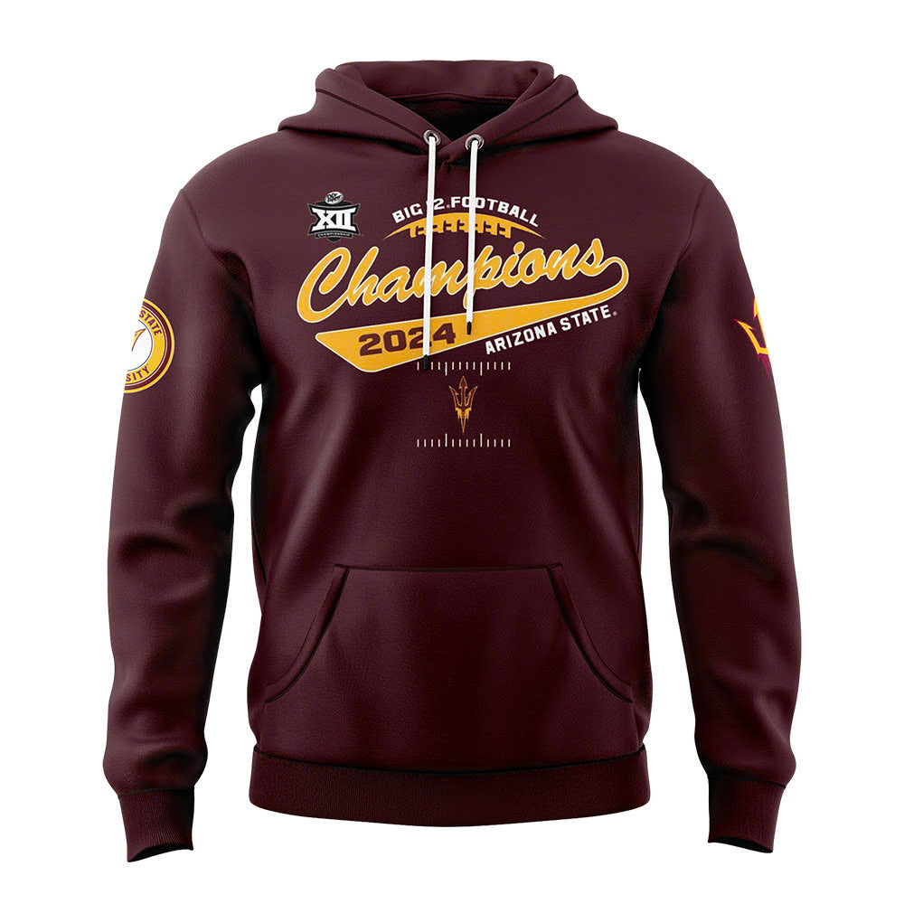 Premium Arizona State Sun Devils Gear - Arizona State University Football 2024 Big 12 Champions Hoodie v4 - Gear Up For Big Game