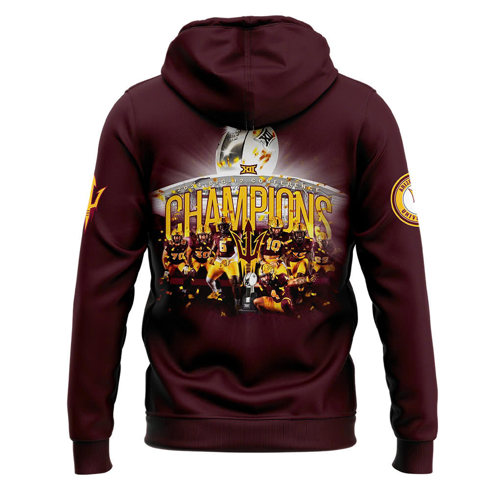 Premium Arizona State Sun Devils Gear - Arizona State University Football 2024 Big 12 Champions Hoodie v4 - Gear Up For Big Game