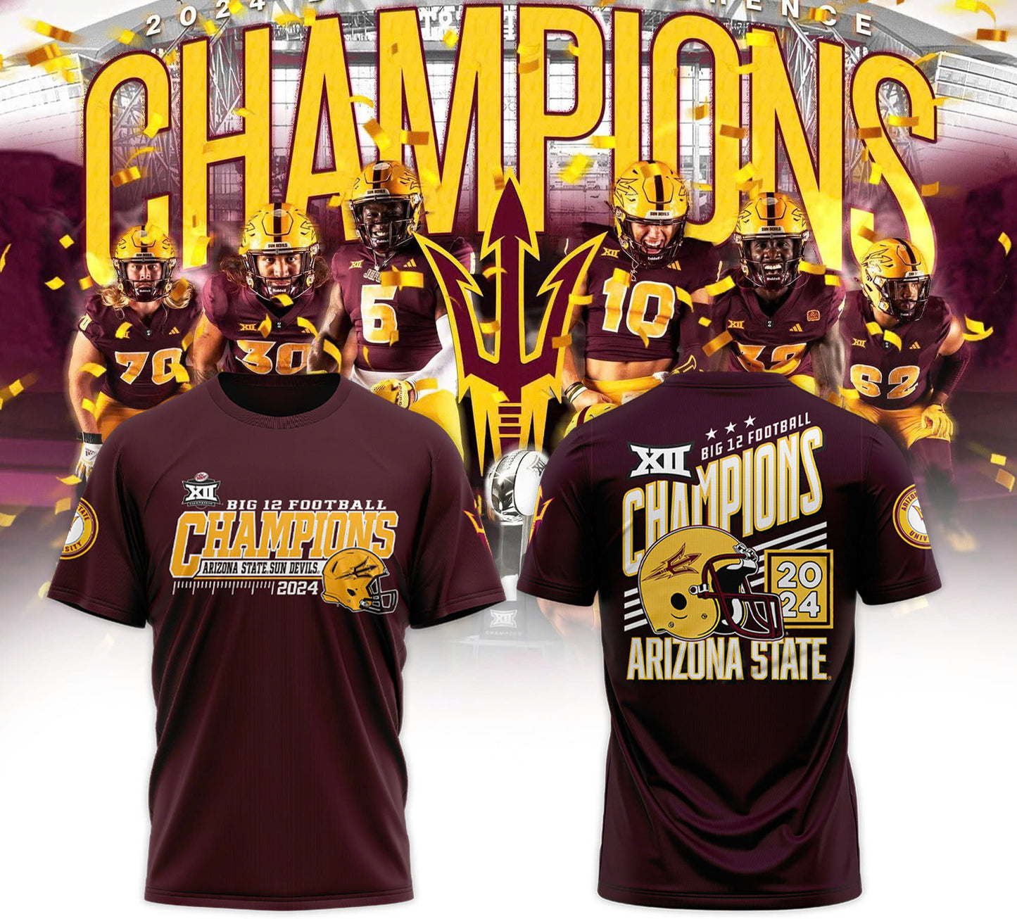 Arizona State University Football 2024 Big 12 Champions TShirt