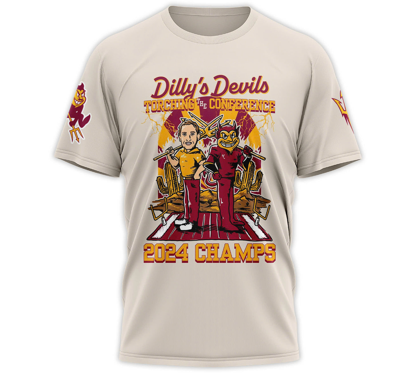 Premium Arizona State Sun Devils Gear - Dilly’s Devils Torching The Conference 2024 Champions Sand T-Shirt - Gear Up For Big Game