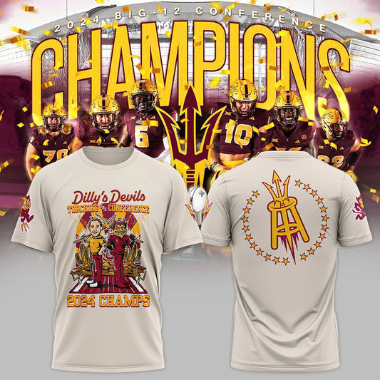 Premium Arizona State Sun Devils Gear - Dilly’s Devils Torching The Conference 2024 Champions Sand T-Shirt - Gear Up For Big Game