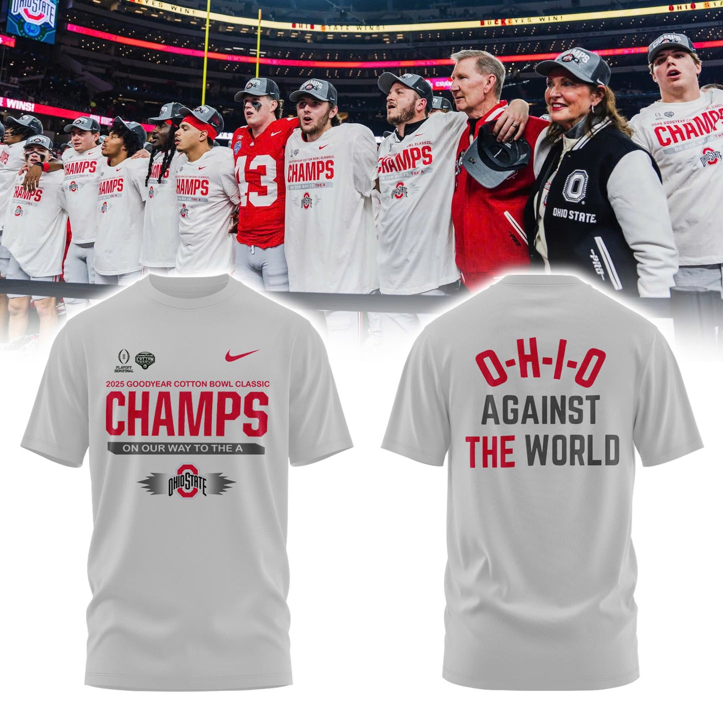 2025 Cotton Bowl Ohio State CHAMPS Grey Club Fleece Edition T-Shirt - Ohio Against The World