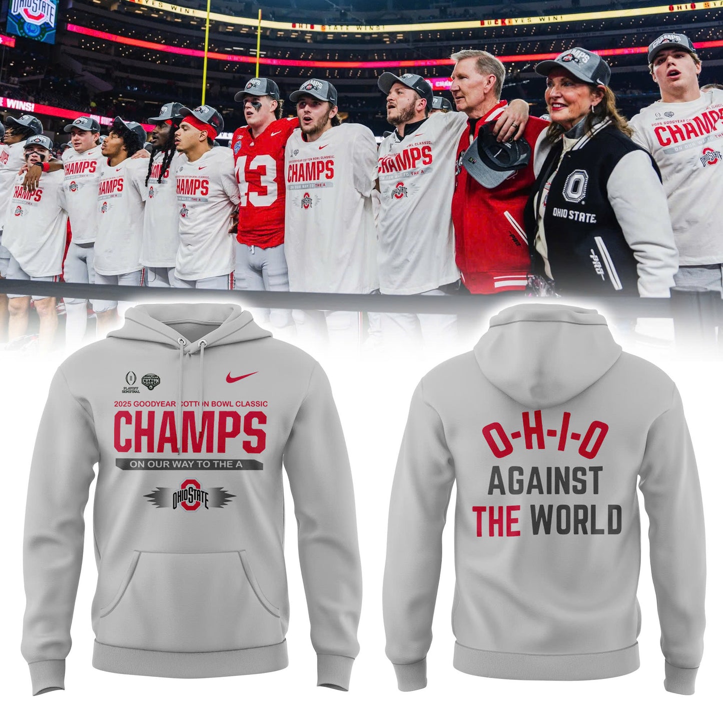 2025 Cotton Bowl Ohio State CHAMPS Grey Club Fleece Edition Hoodie - Ohio Against The World