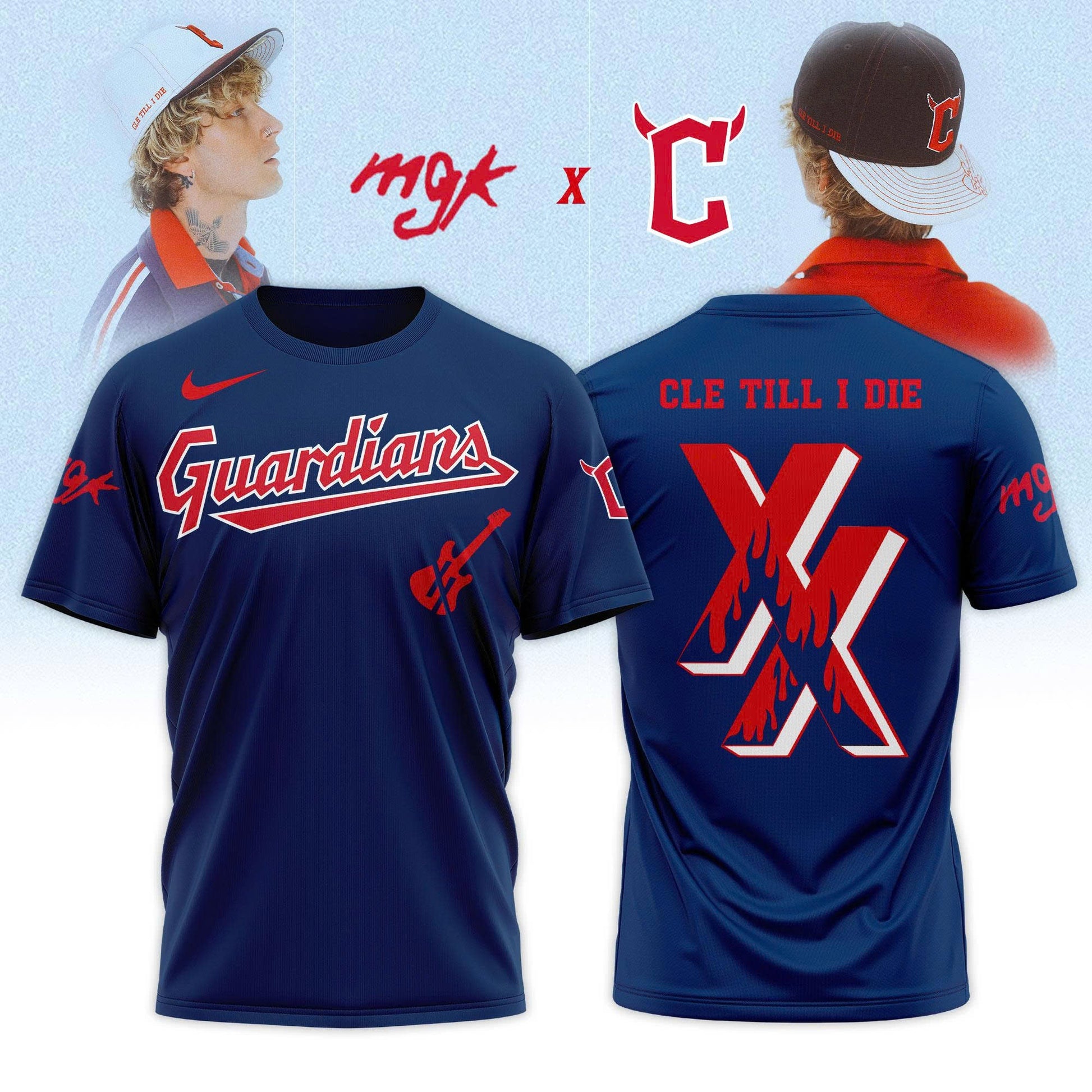 Cleveland Guardians x Mgk 2025 Limited Baseball T-Shirt Navy