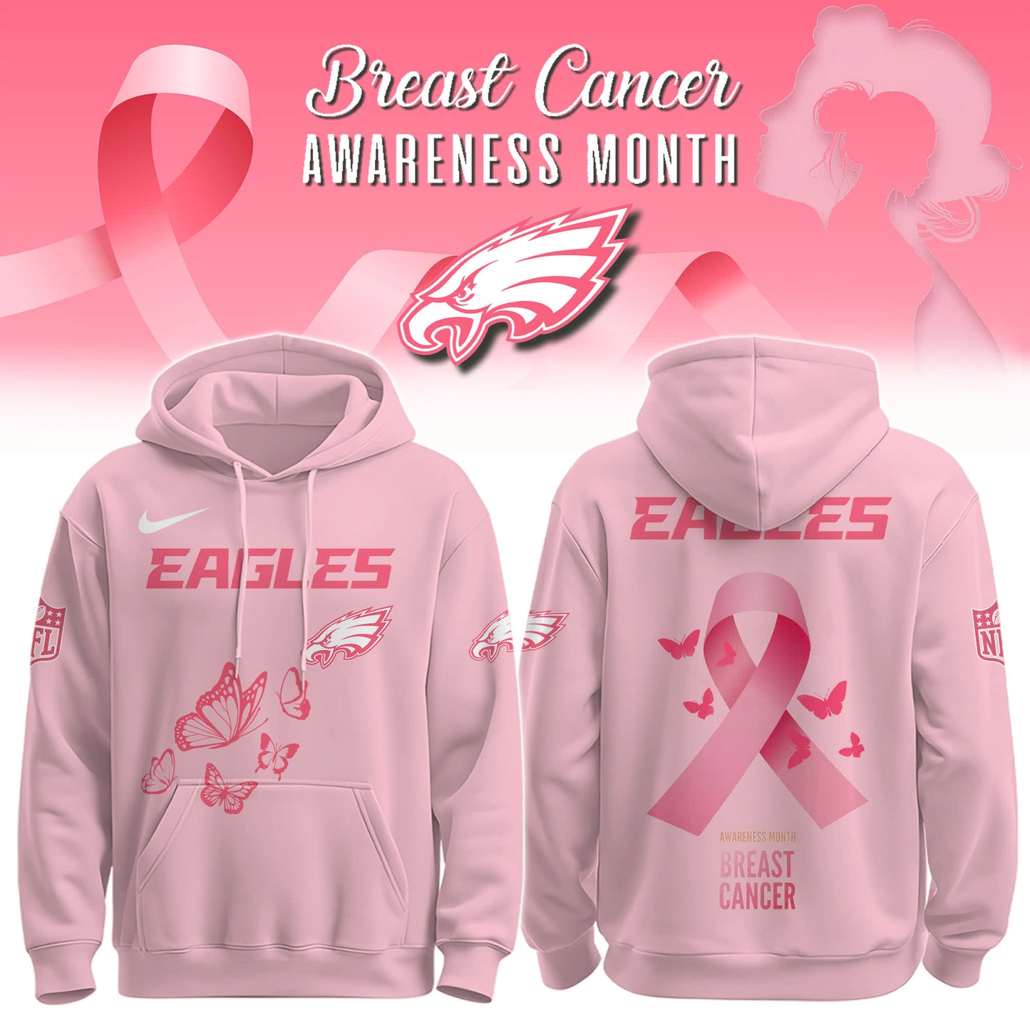 Wear It Pink 2025 - Philadelphia Eagles Breast Cancer Awareness Edition Hoodie