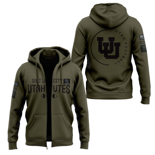 Utah Football Camo 2024 Salute to Service Club Fleece Pullover Zip Hoodie